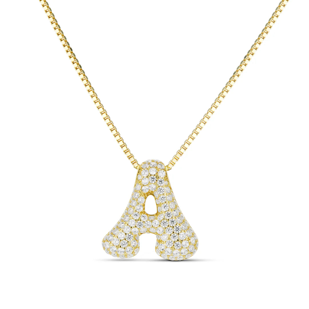 Iced Initial Letter Necklace - Gold